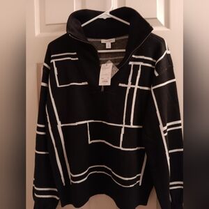 Nine West Black and White Zip Up Sweater